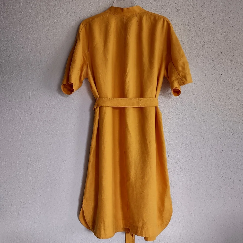 ‼️SOLD‼️ MARINA RINALDI Size US 12 Top 100% Linen Mango-Yellow Shirt Dress - Picture 5 of 16